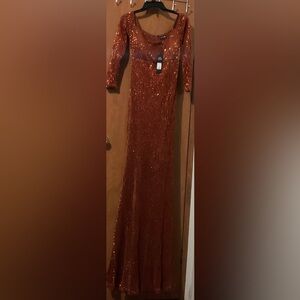 Fashion Nova Copper Sequin Long Sleeve Dress